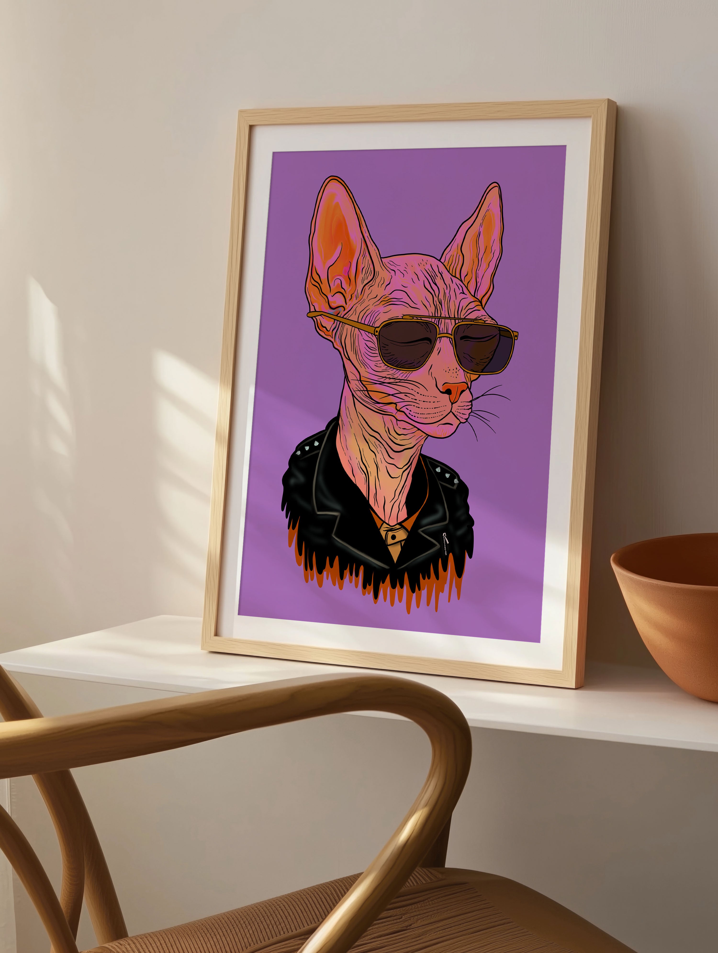 Sphynx Cat Biker Illustration print