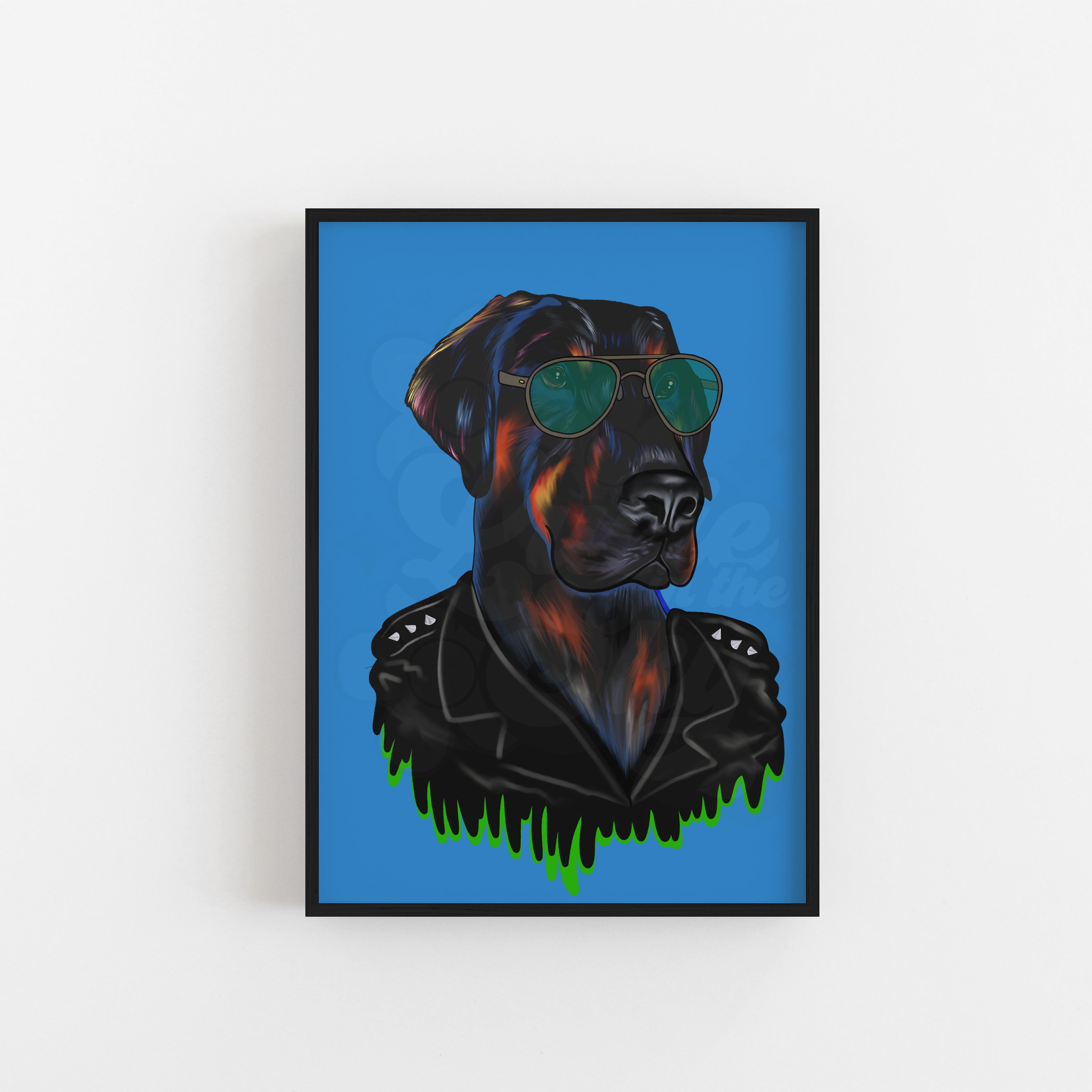 Doberman Biker Dog Illustration Print