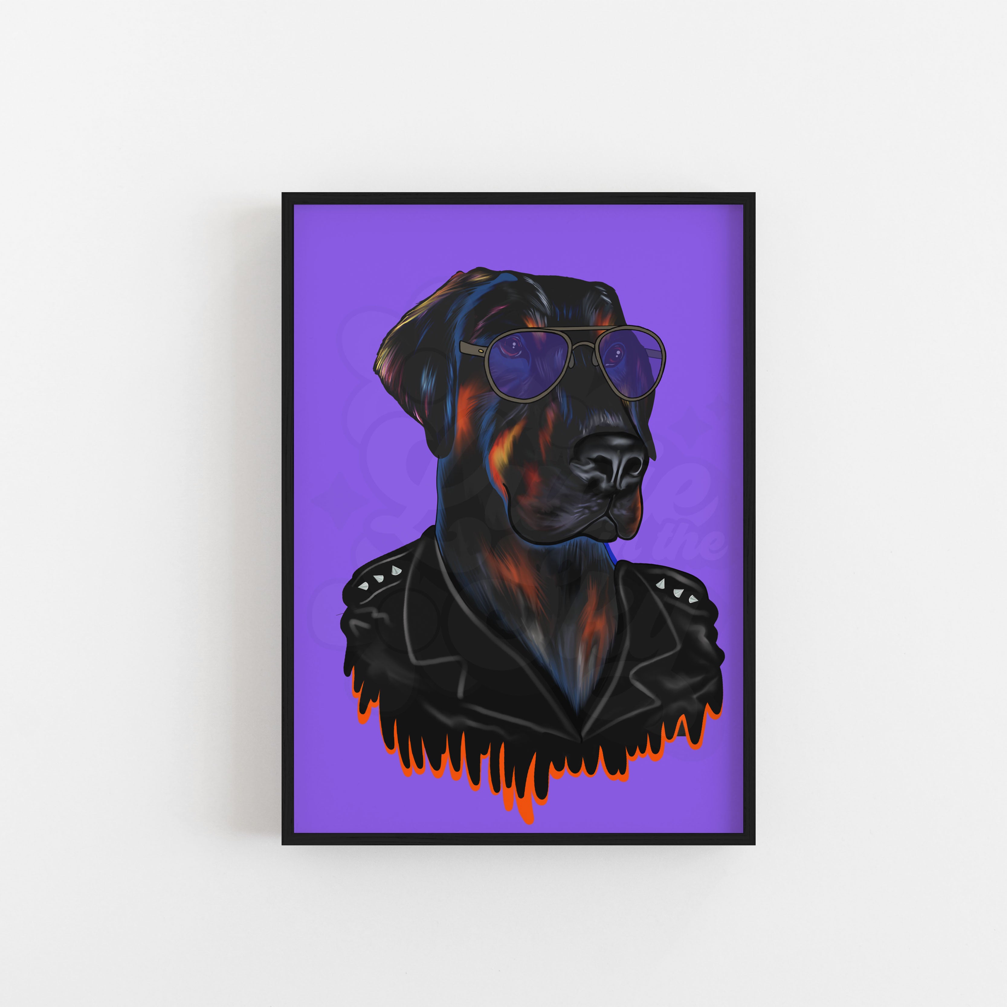 Doberman Biker Dog Illustration Print