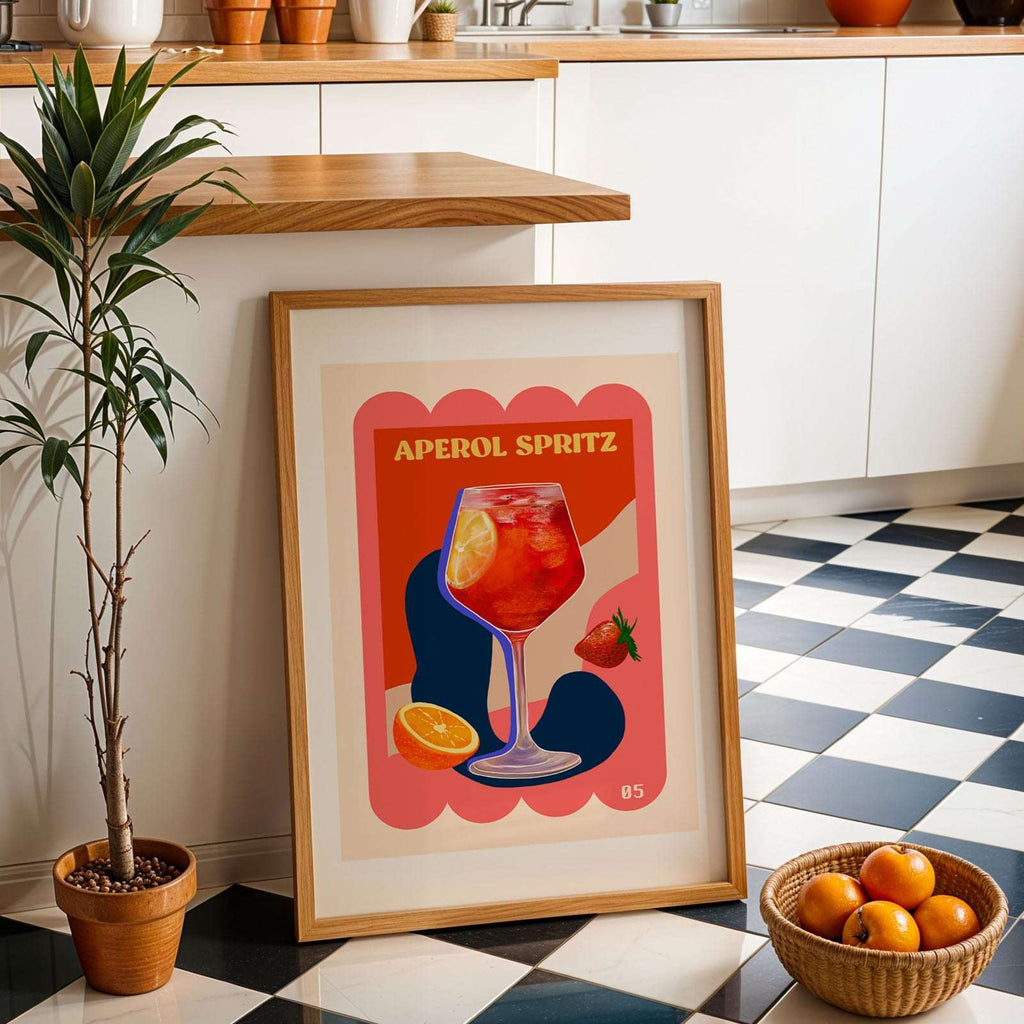 Aperol spritz cocktail art print featuring a glass of aperol