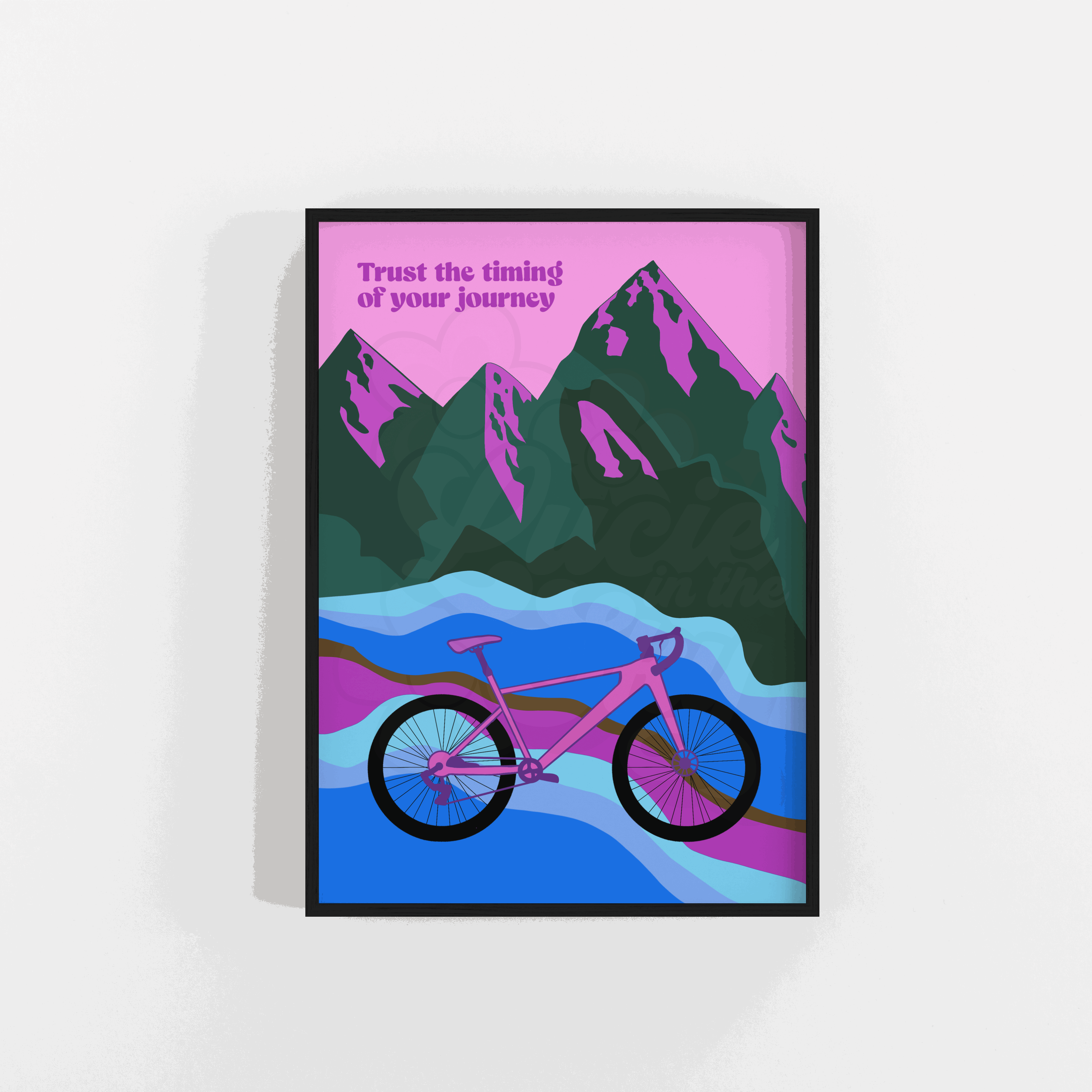 "Trust The Timing Of Your Journey" Bike Ride Through The Mountains Print with quote