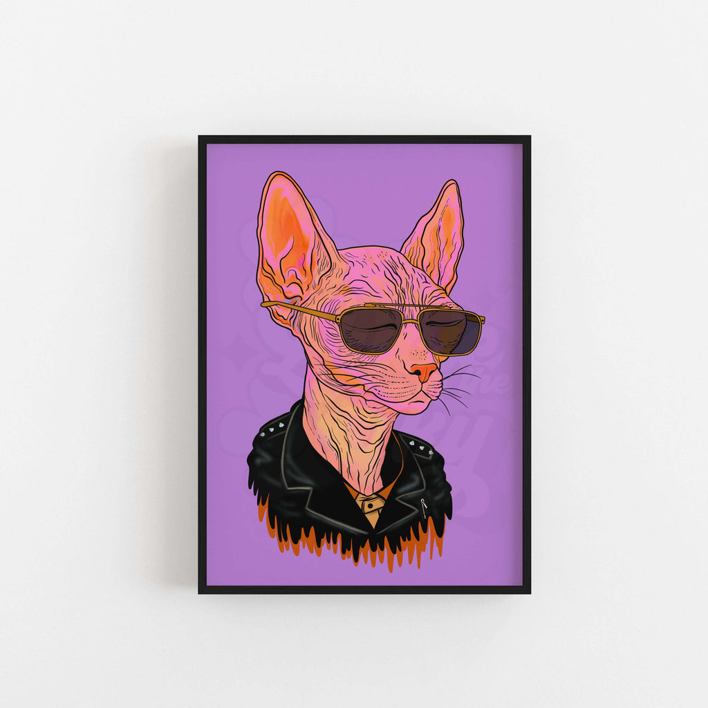 Sphynx Cat Biker Illustration print