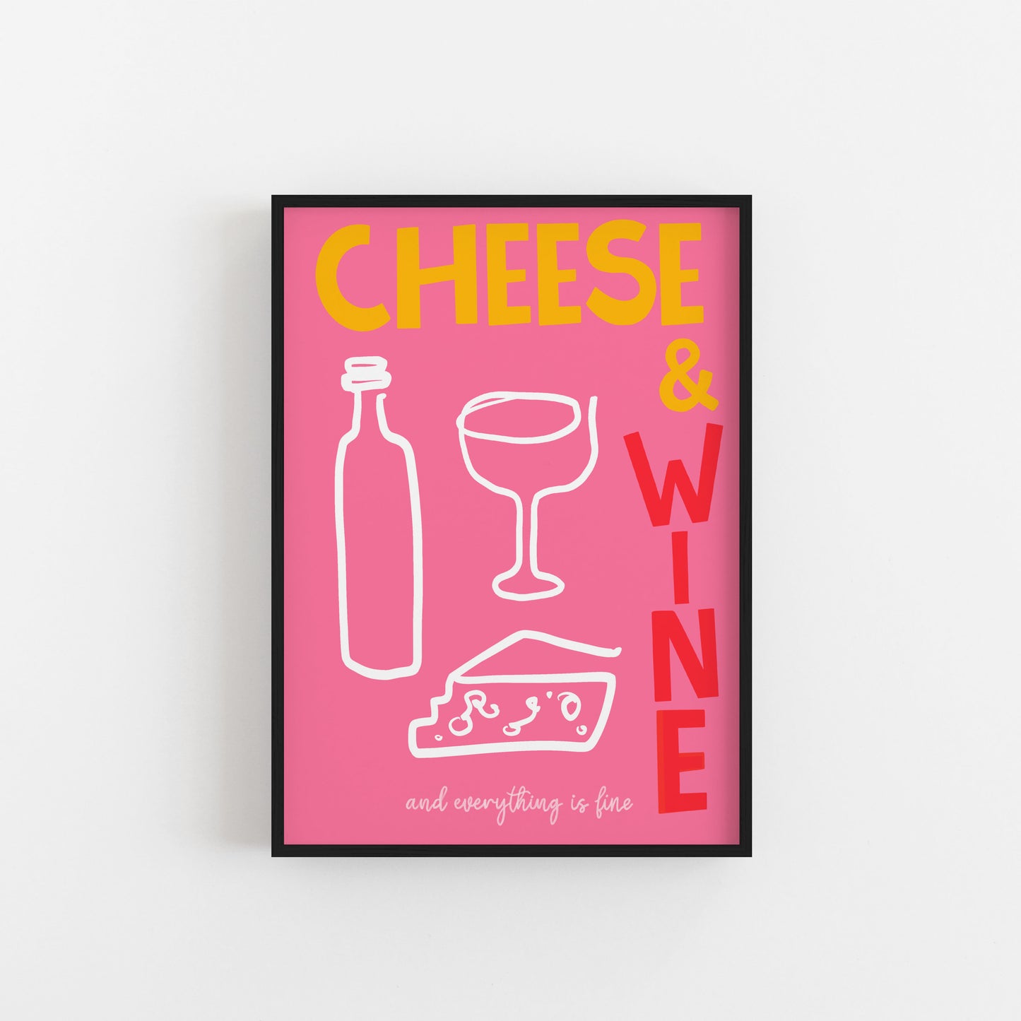 Cheese and Wine Print in Pink and yellow