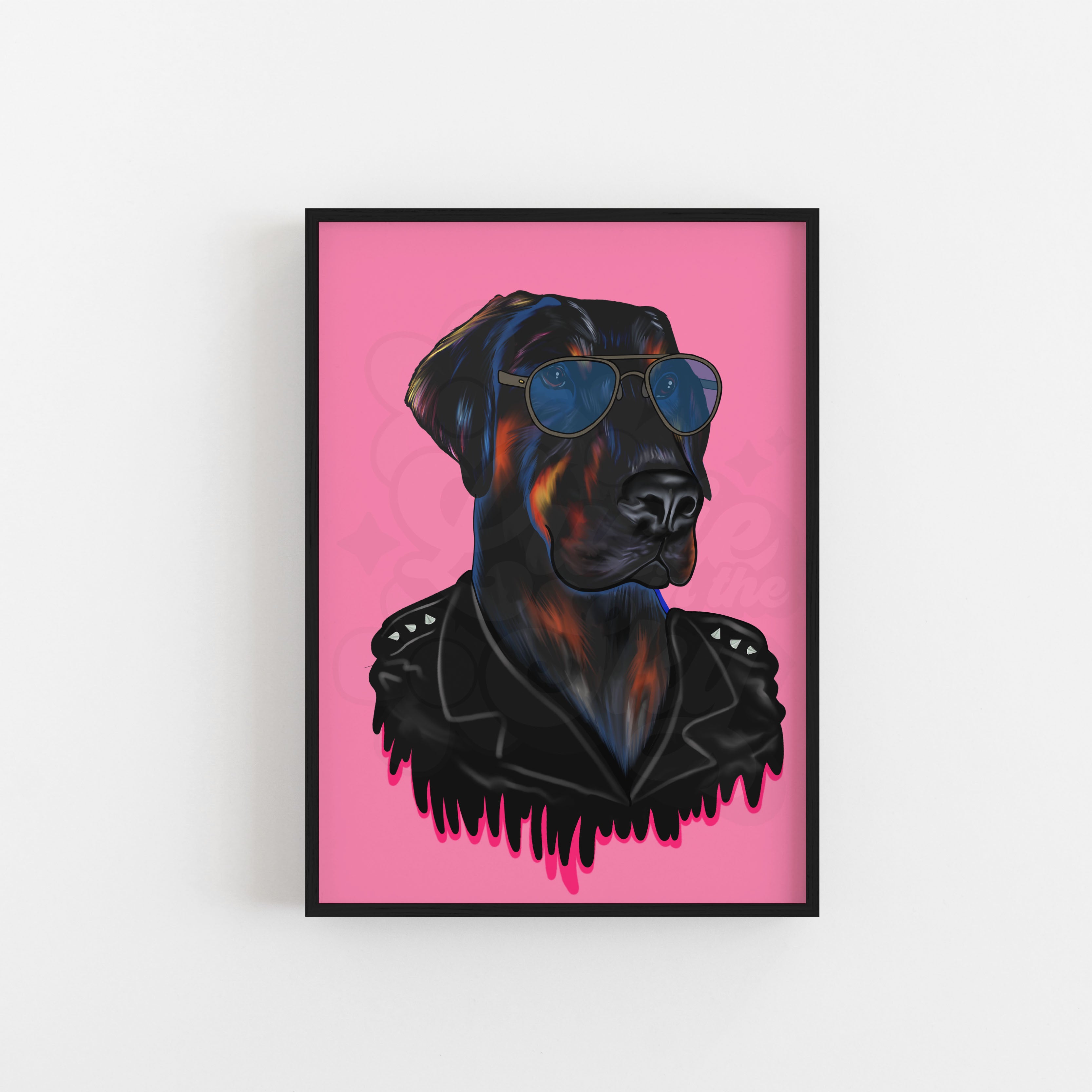 Doberman Biker Dog Illustration Print