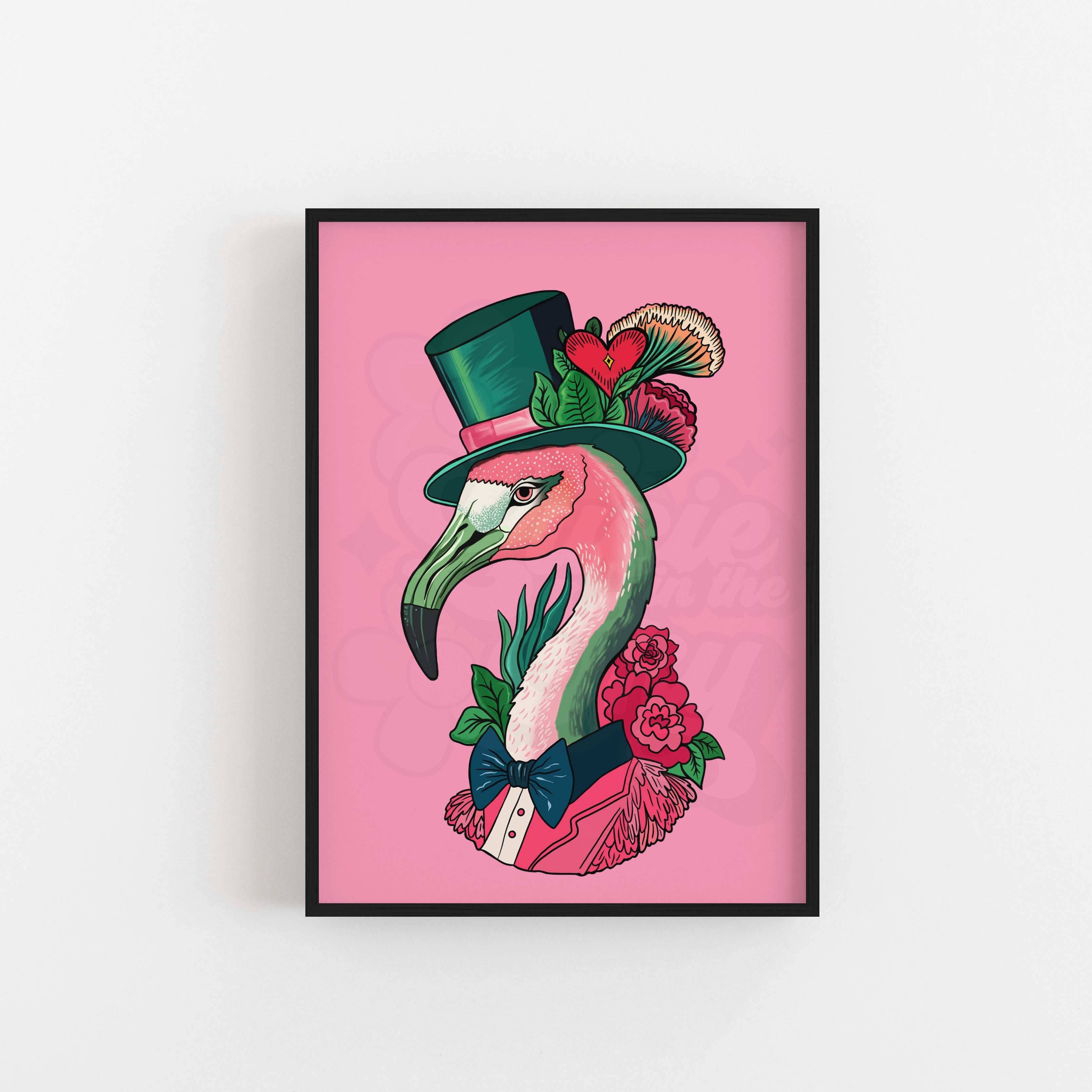 Flamingo Wearing A Top Hat Art Print Frame Mockup