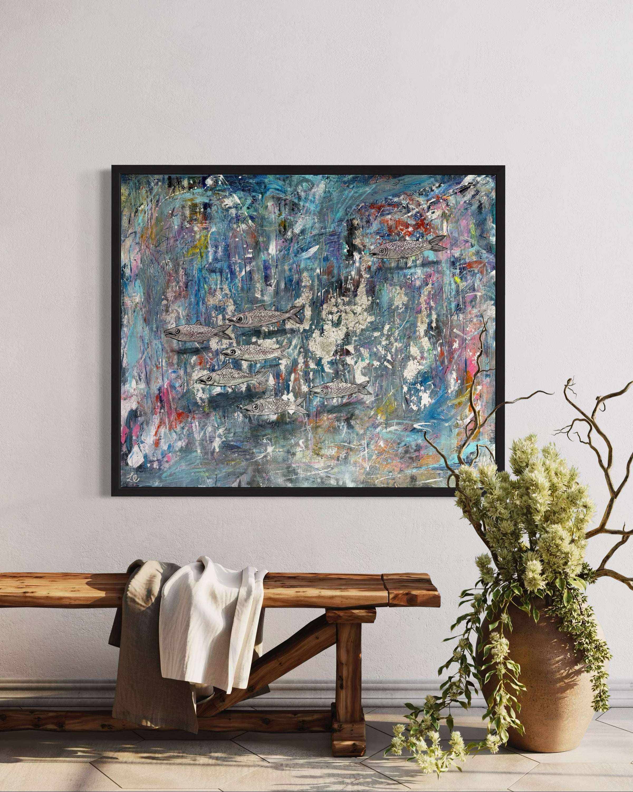 A Sardine Symphony - Large Mixed Media Canvas Paining