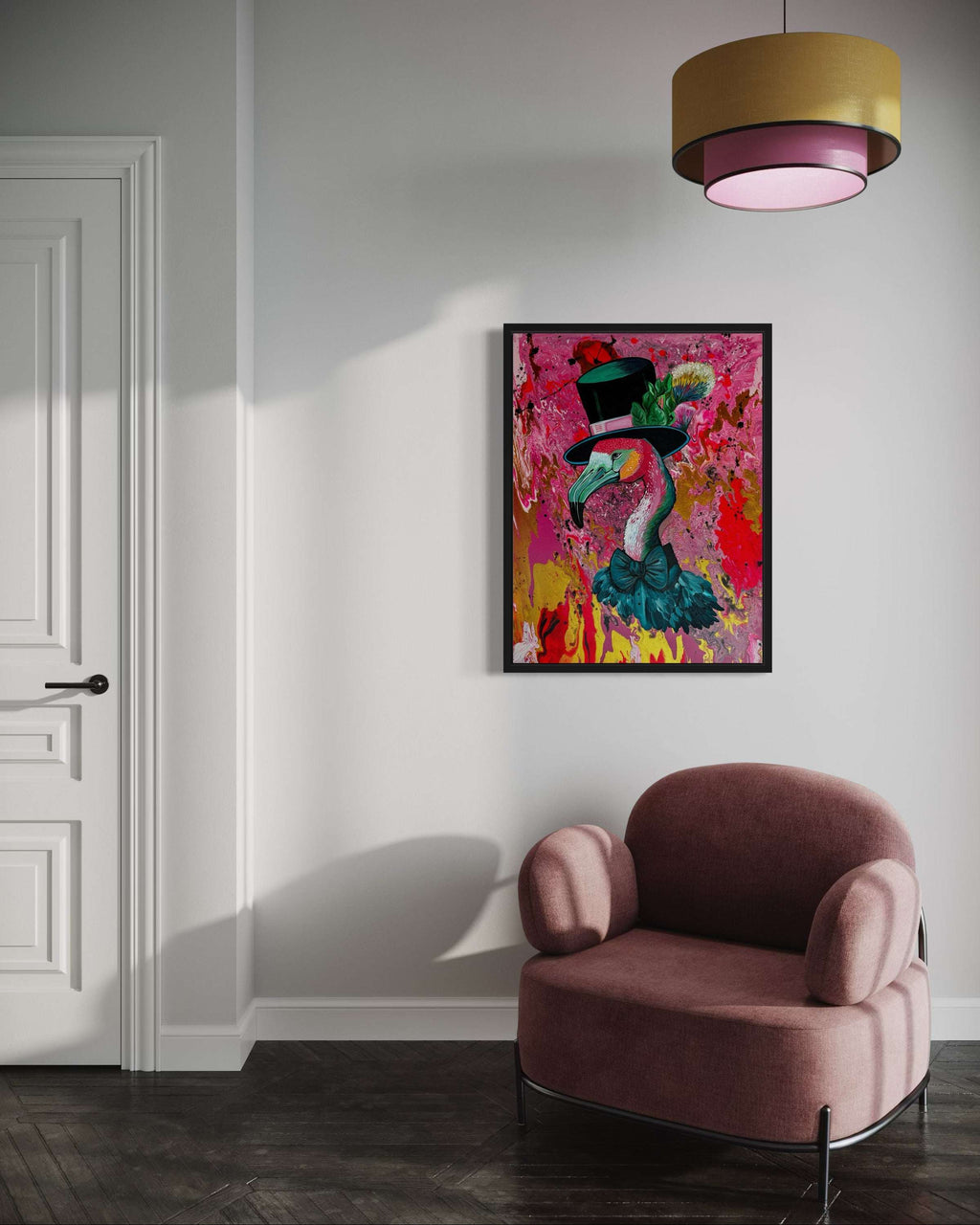 Frederick Flamingo Mixed Media Canvas Painting Original Art