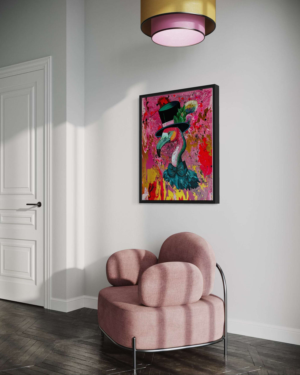 Frederick Flamingo Mixed Media Canvas Painting Original Art