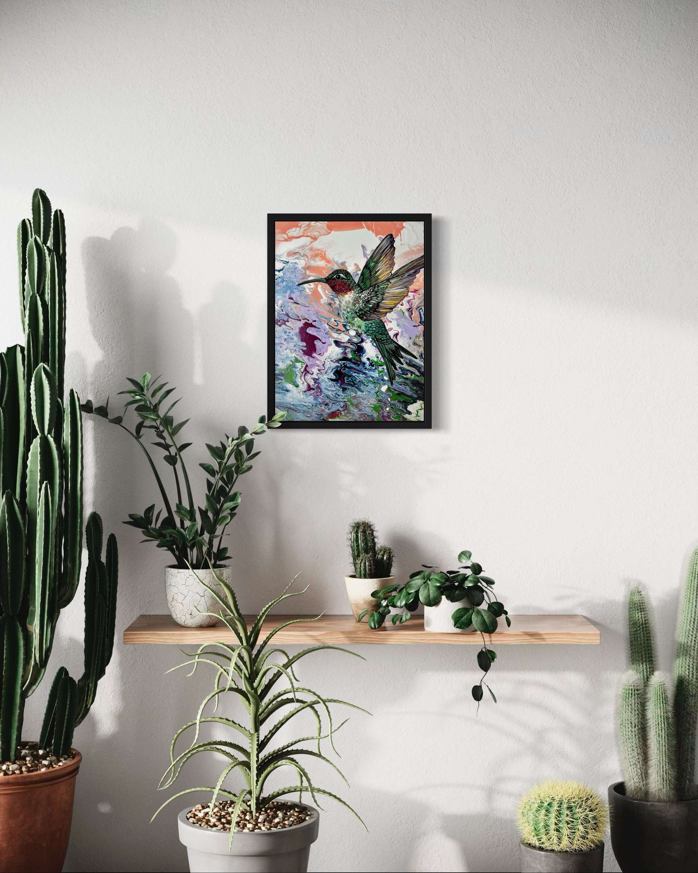 Hummingbird Mixed Media Original Painting "Flight of Freedom"