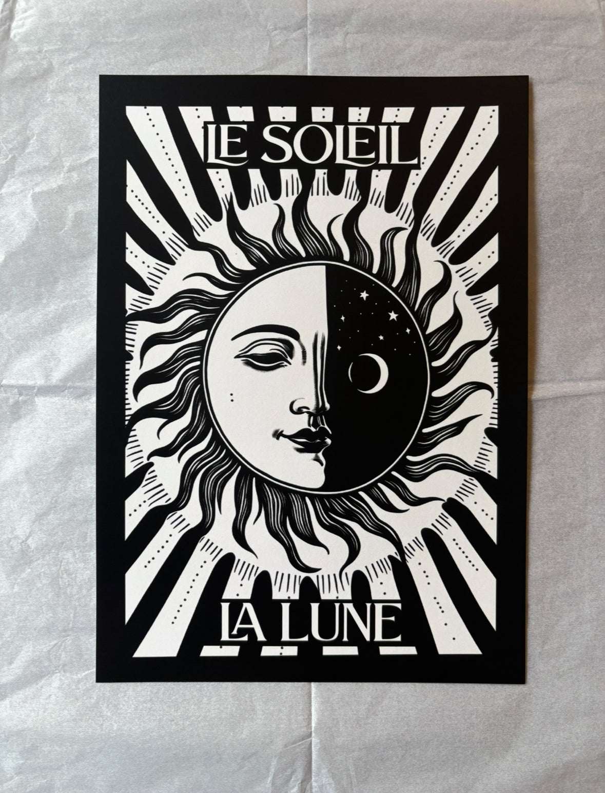 Le Soleil La Lune / Sun and Moon Art Print Black and White