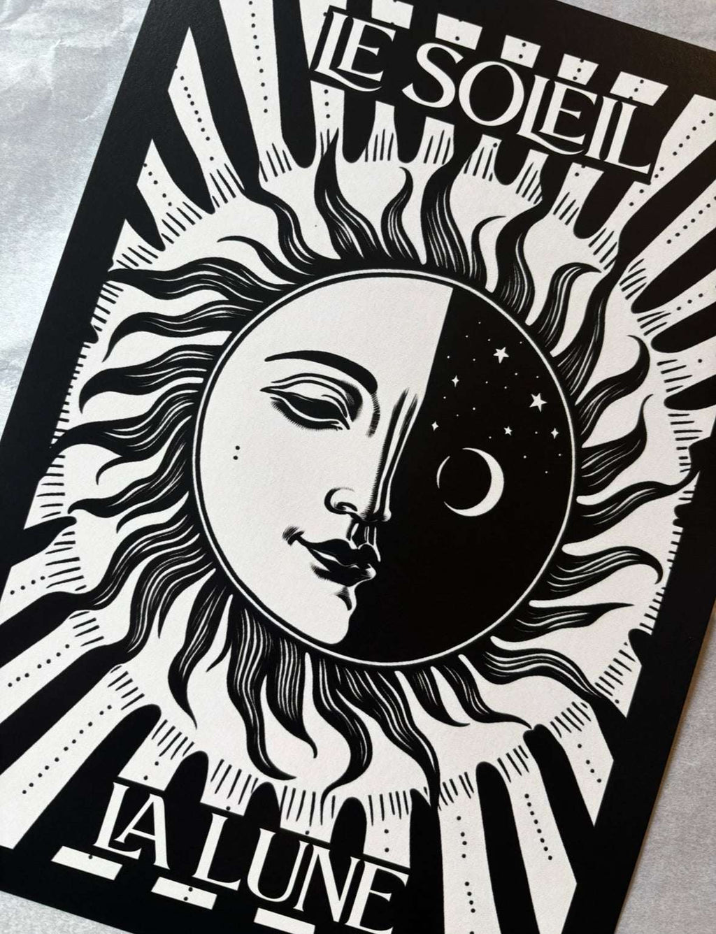 Le Soleil La Lune / Sun and Moon Art Print Black and White