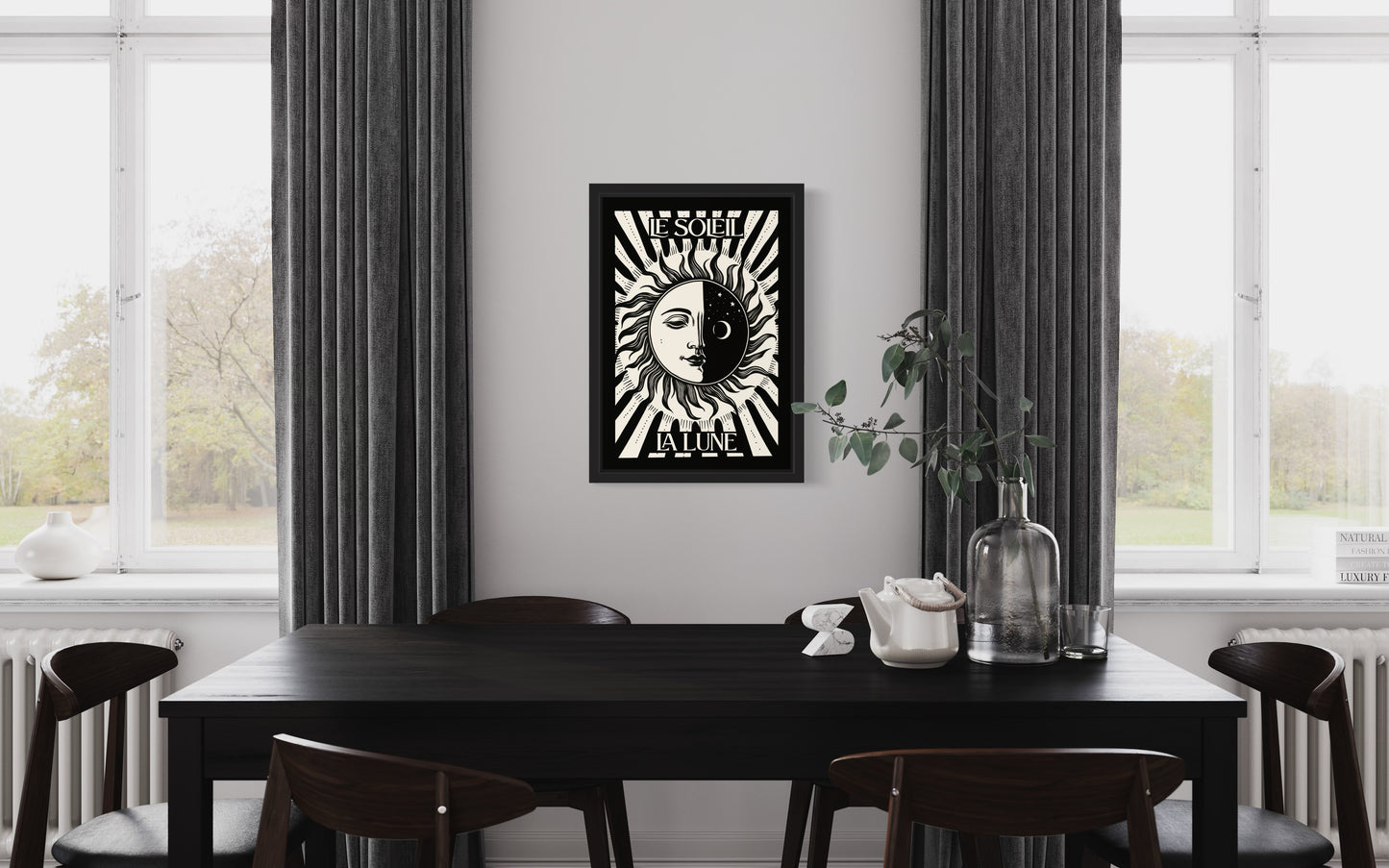 Le Soleil La Lune / Sun and Moon Art Print Black and White