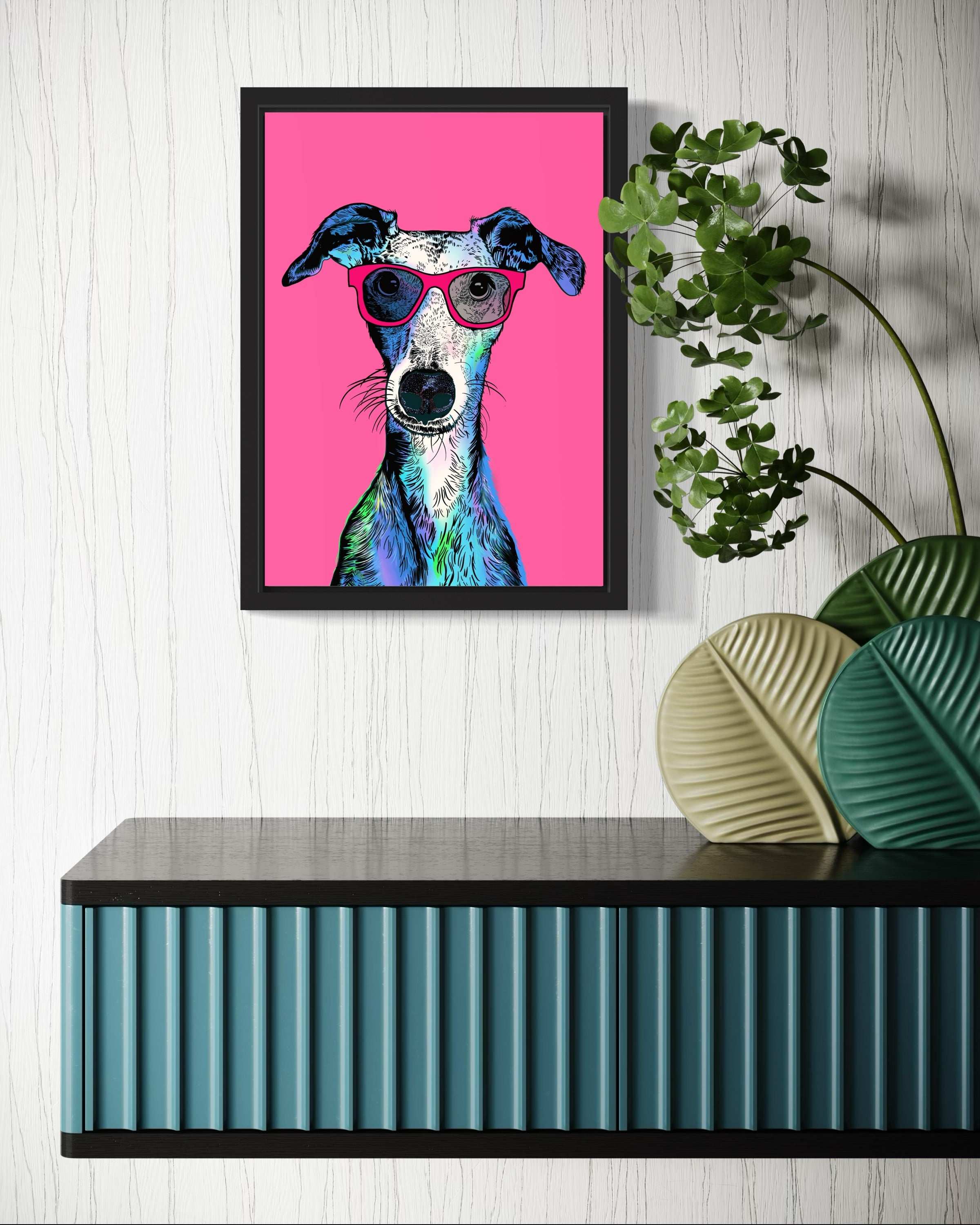 Whippet Dog Illustration Art Print - 2 Colour options available