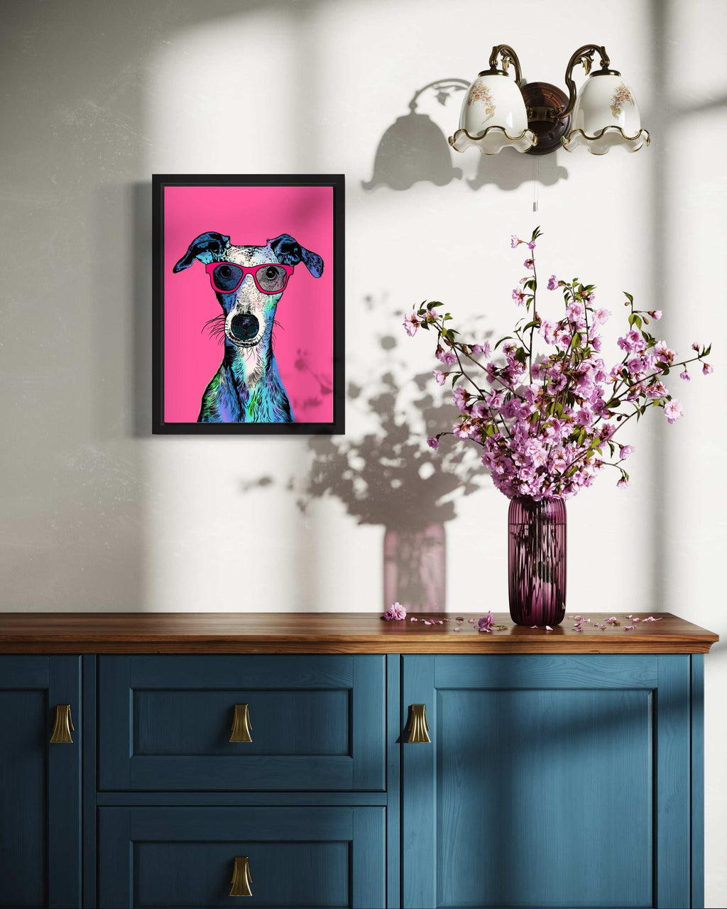 Whippet Dog Illustration Art Print - 2 Colour options available
