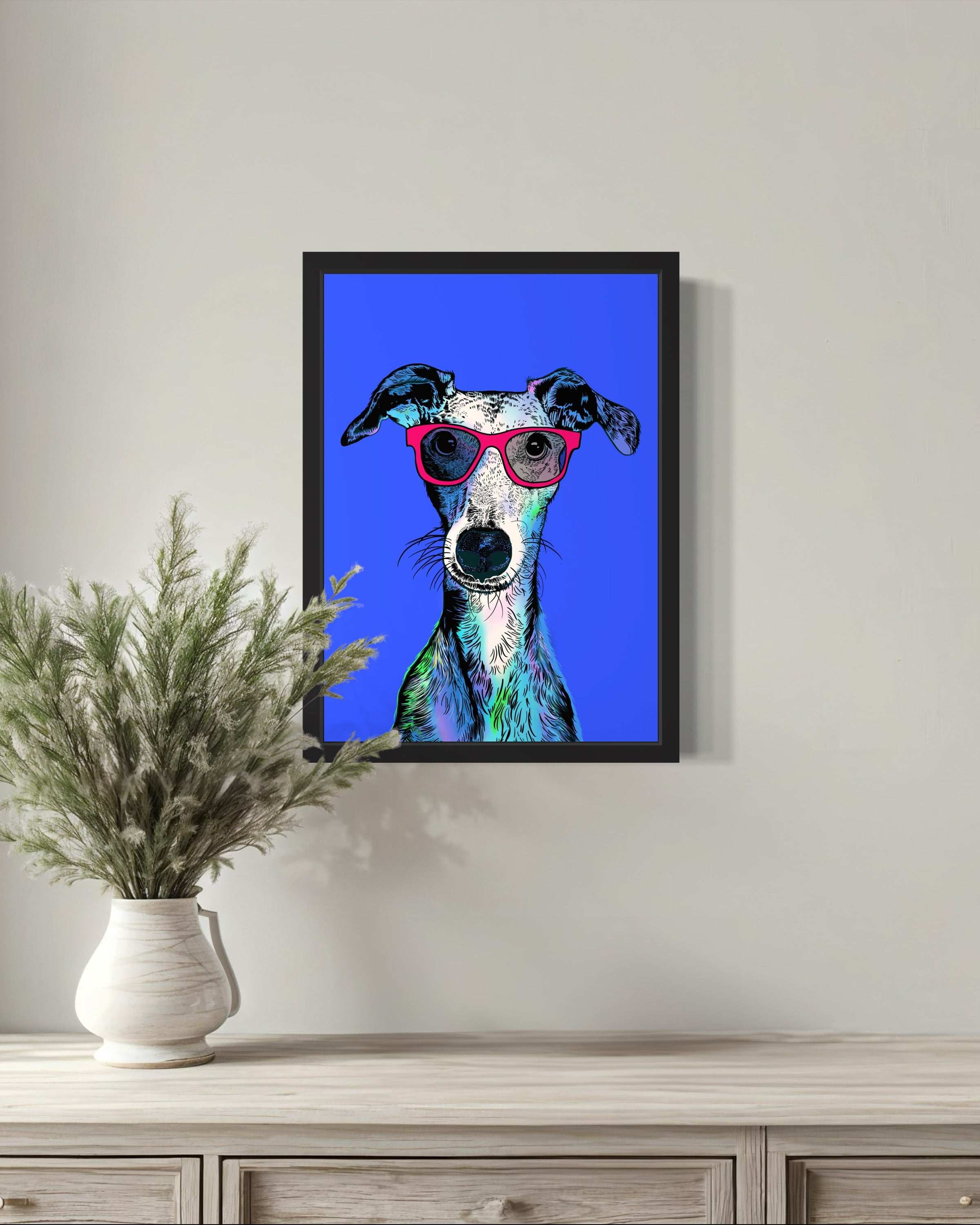 Whippet Dog Illustration Art Print - 2 Colour options available