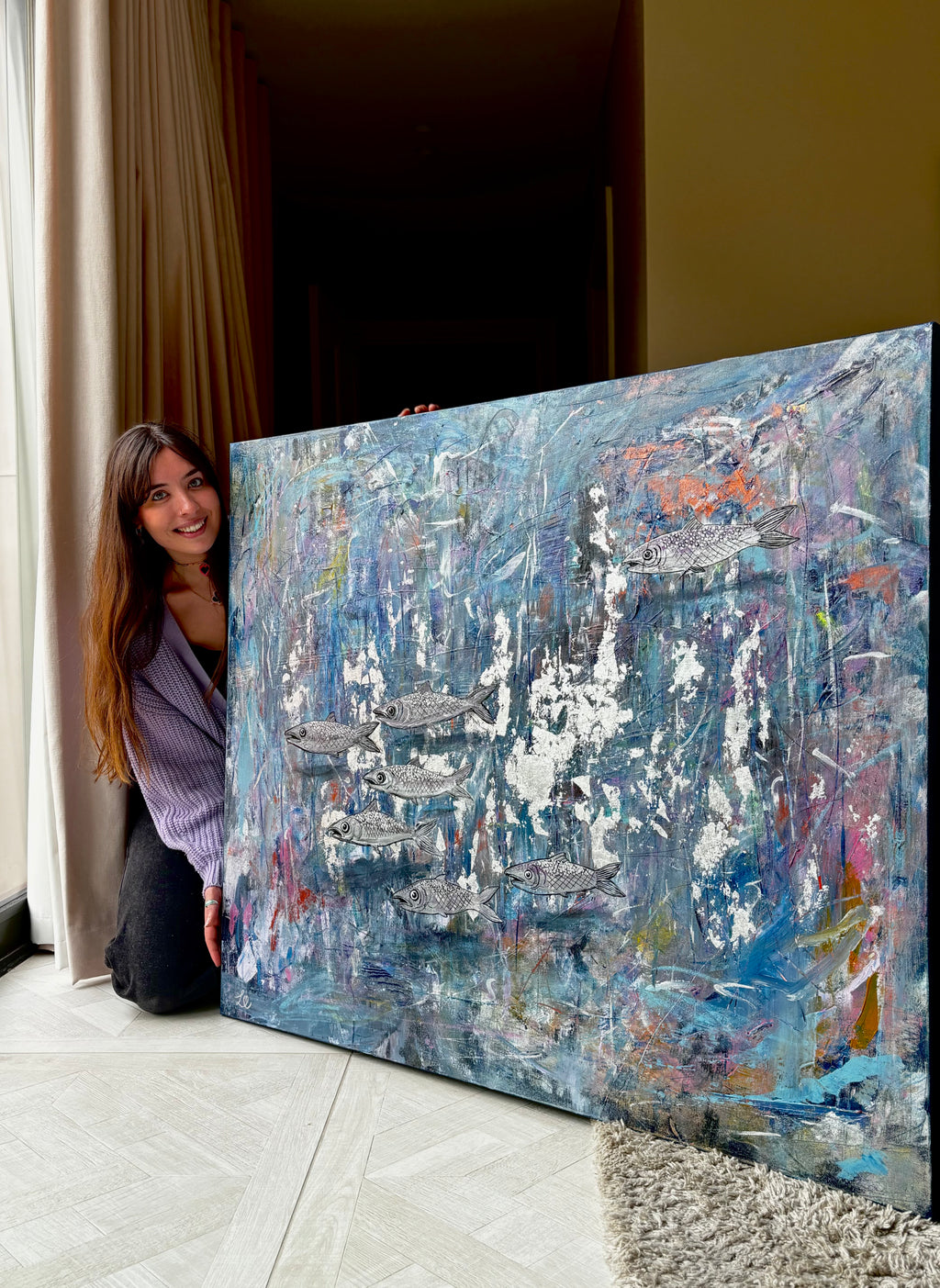 A Sardine Symphony - Large Mixed Media Canvas Paining
