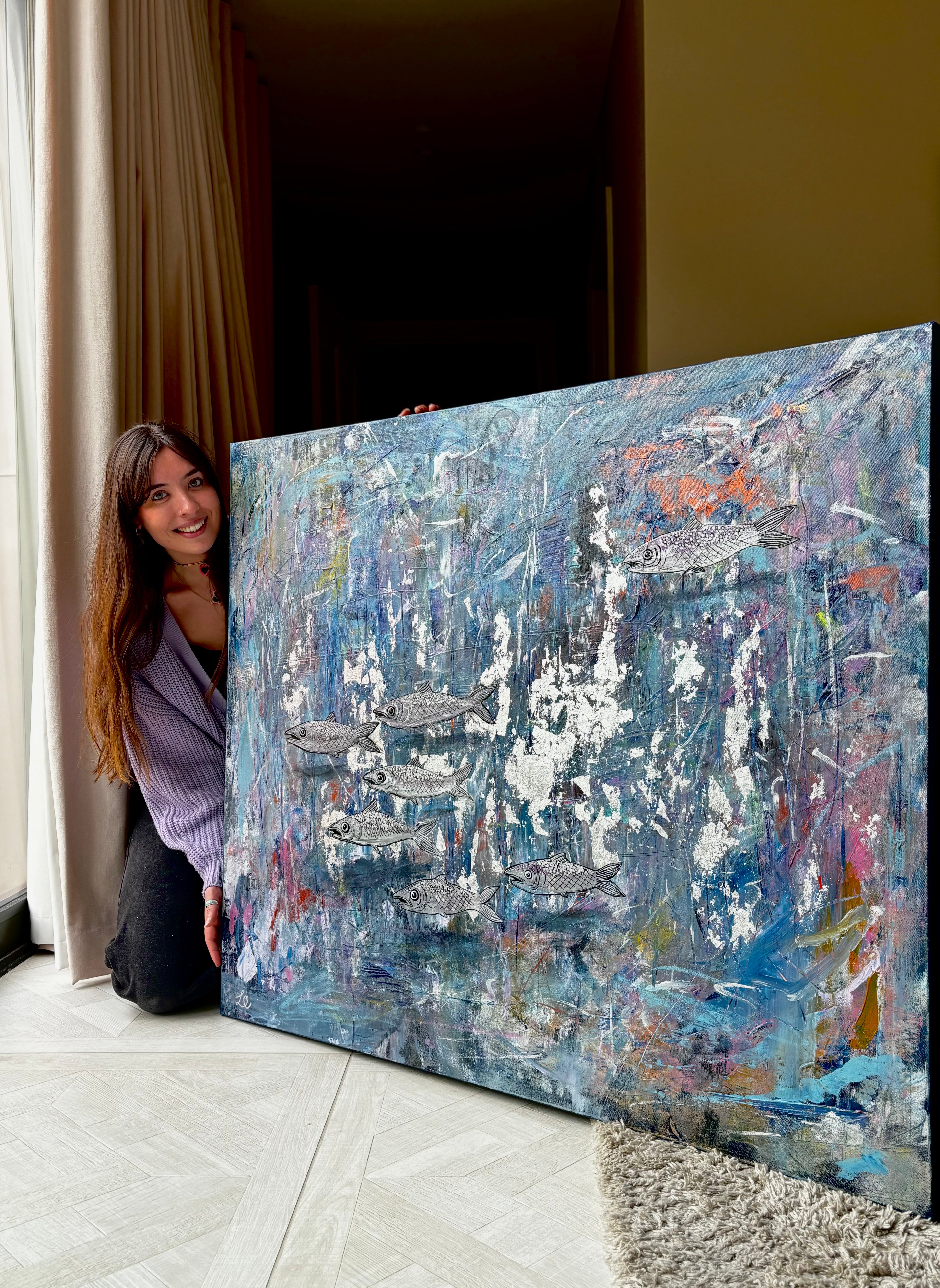 A Sardine Symphony - Large Mixed Media Canvas Paining