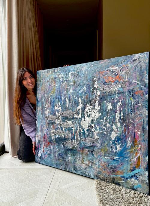 A Sardine Symphony - Large Mixed Media Canvas Paining