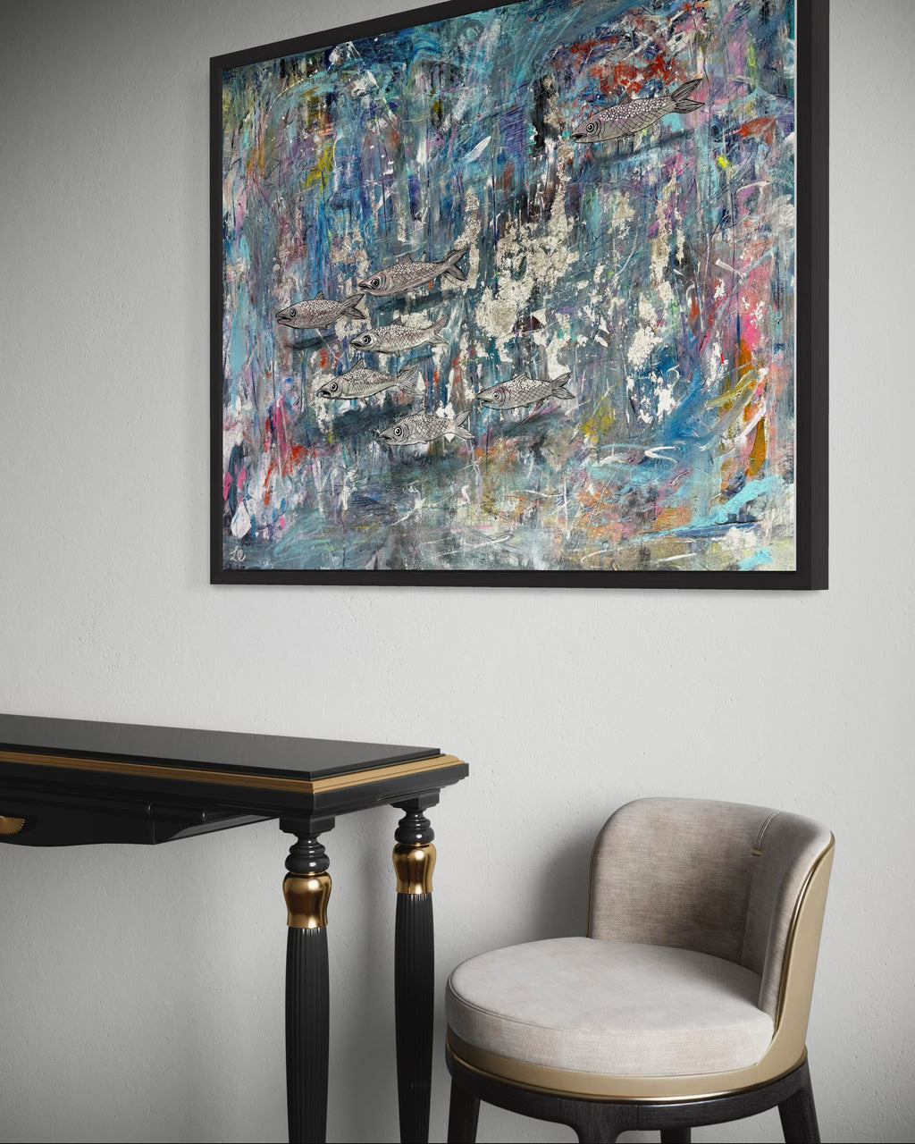 A Sardine Symphony - Large Mixed Media Canvas Paining