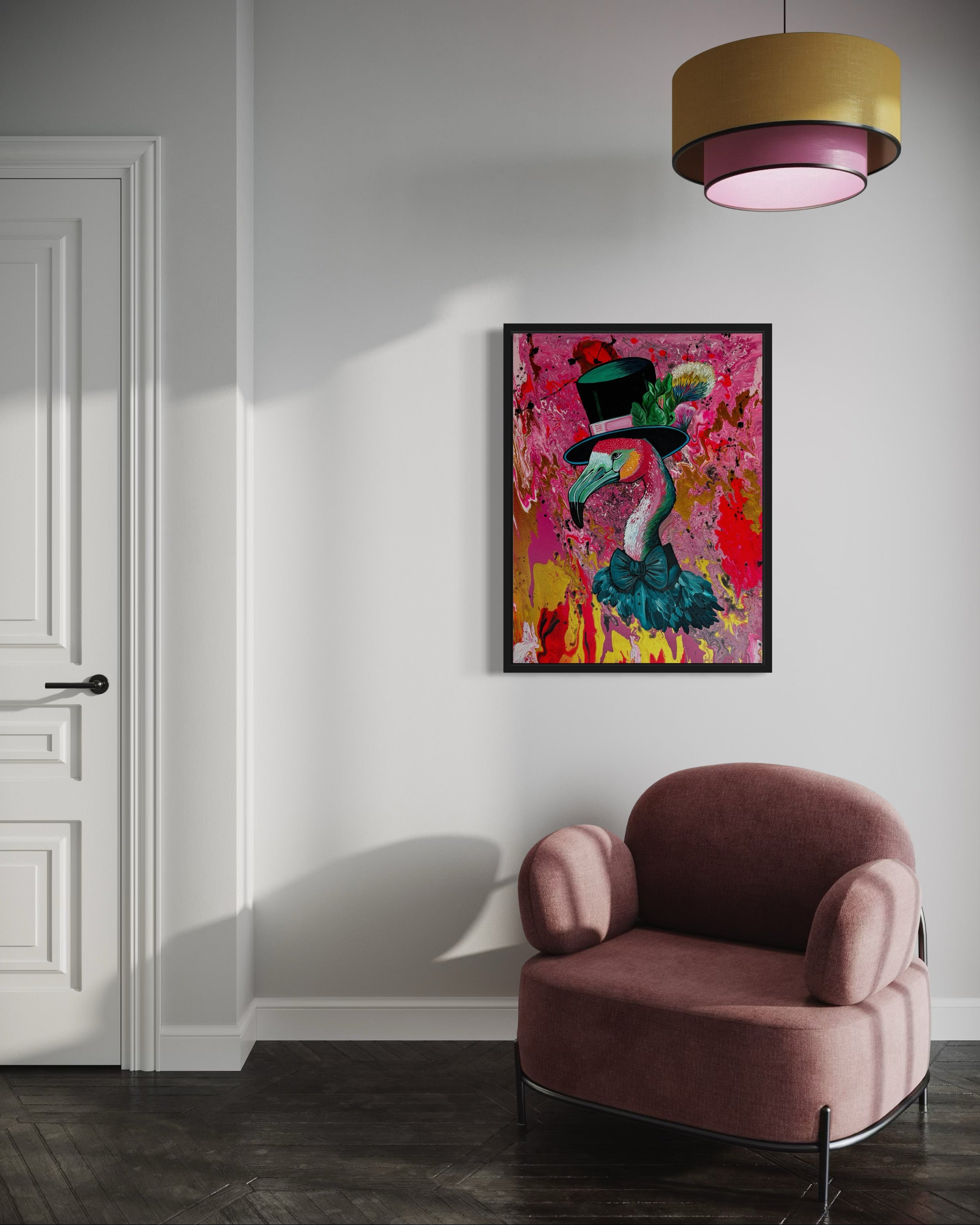 Frederick Flamingo Mixed Media Canvas Painting Original Art