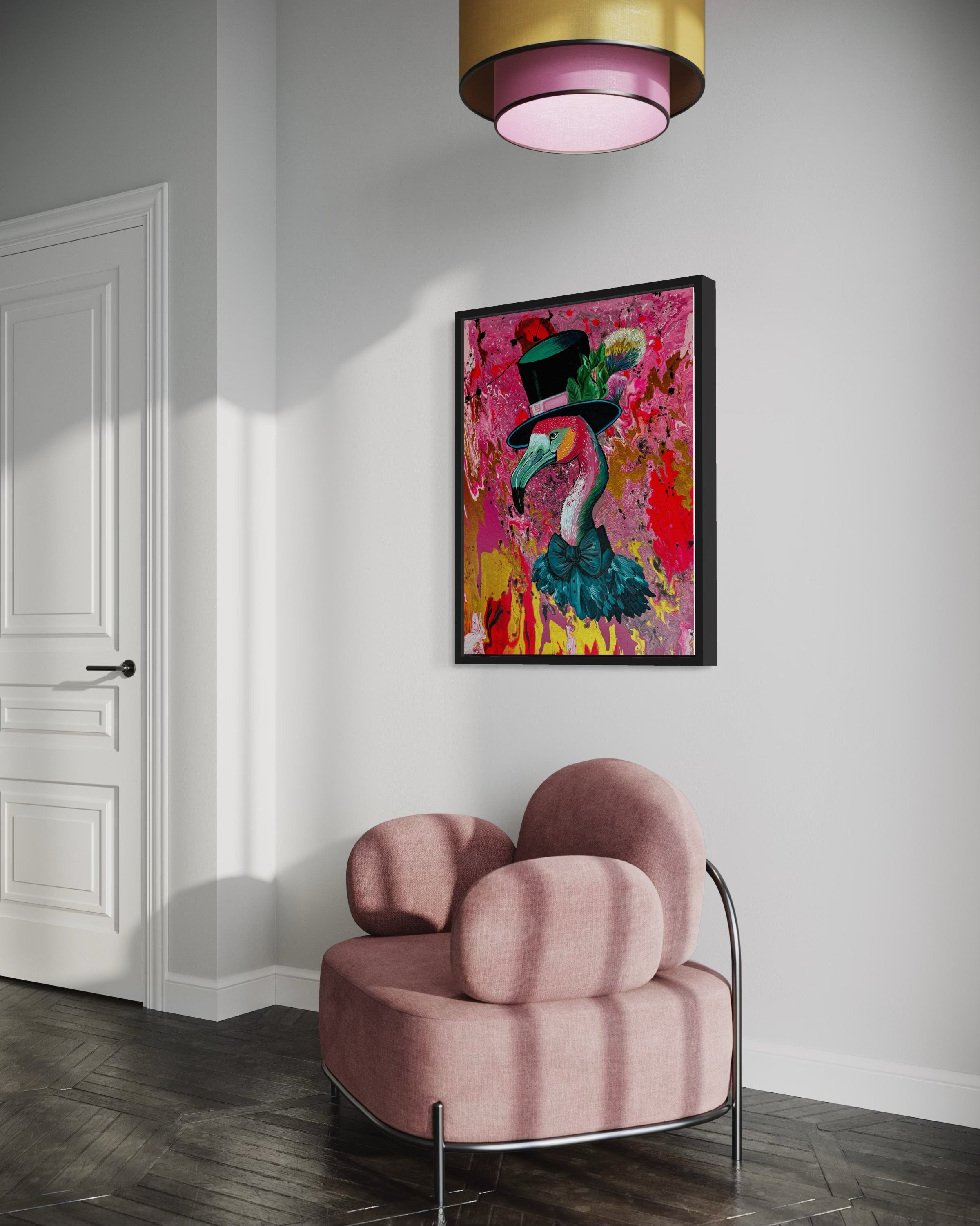 Frederick Flamingo Mixed Media Canvas Painting Original Art