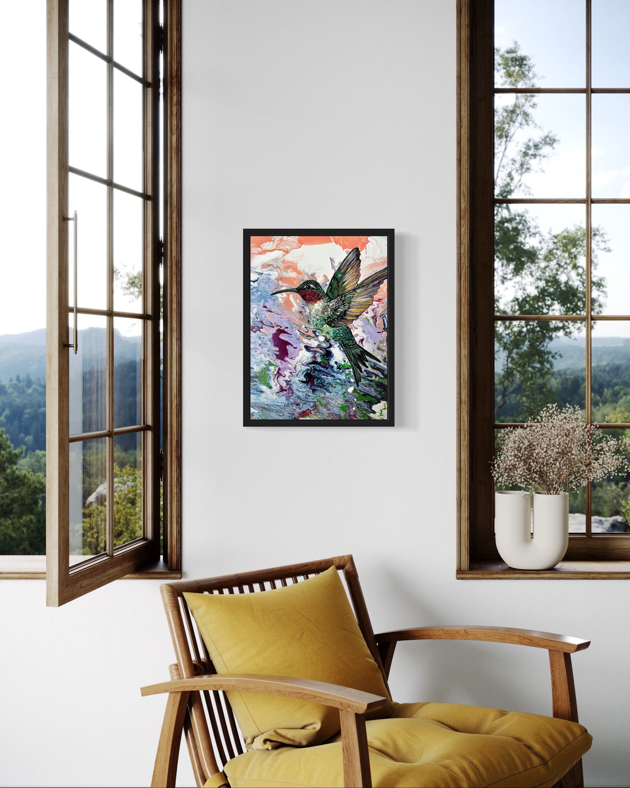Hummingbird Mixed Media Original Painting "Flight of Freedom"