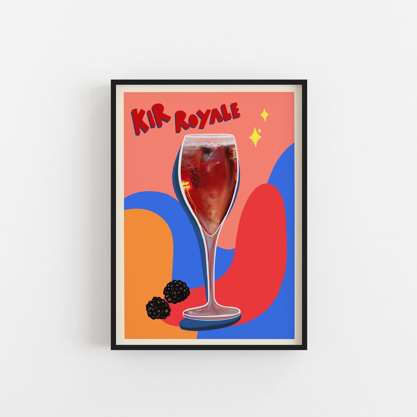 Kir Royale cocktail drink art print for kitchen / bar decor