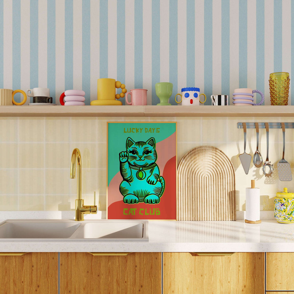 Lucky Days Cat Club print featuring a hand-drawn good luck cat design