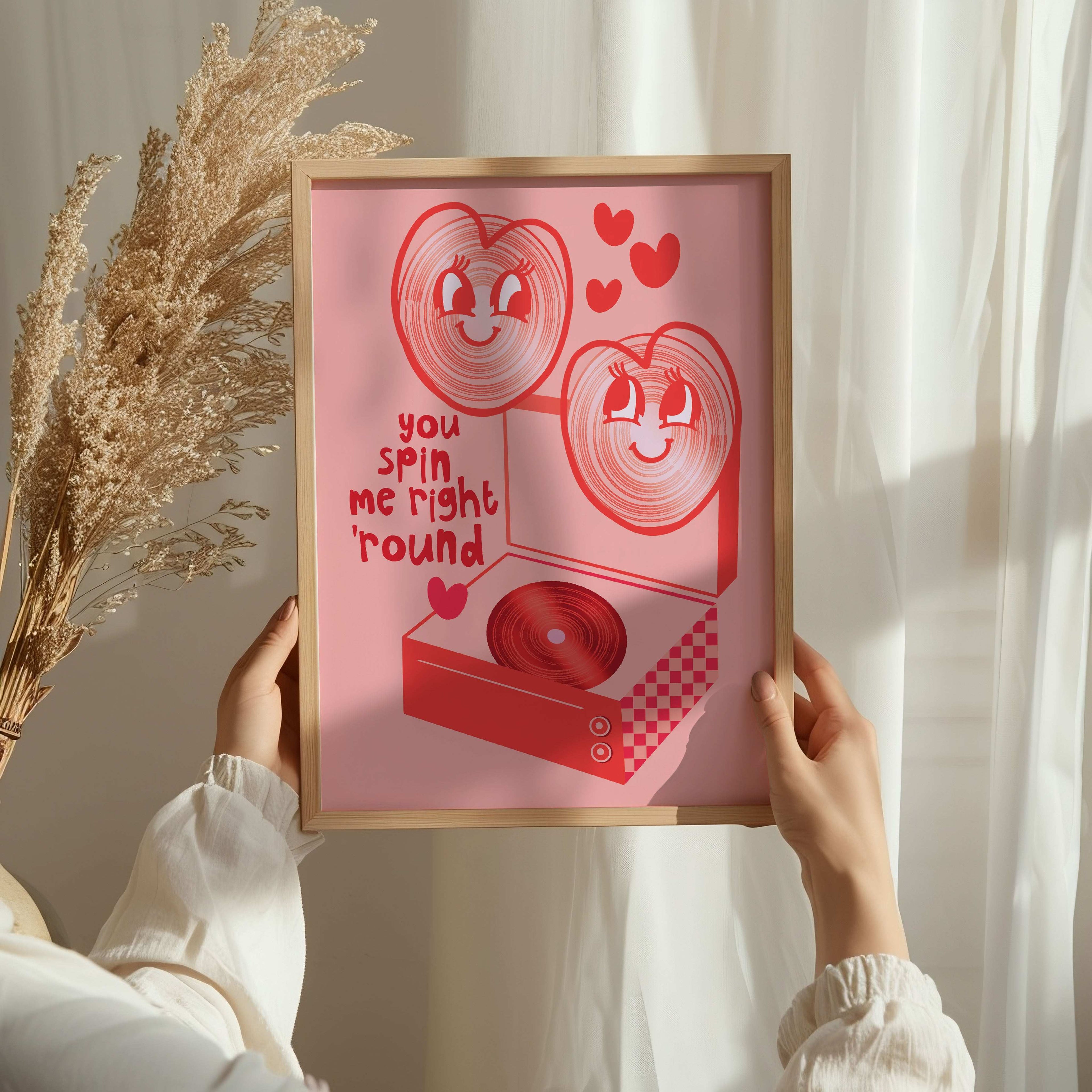 Love Heart Vinyl Record Player Art Print Valentines Gift