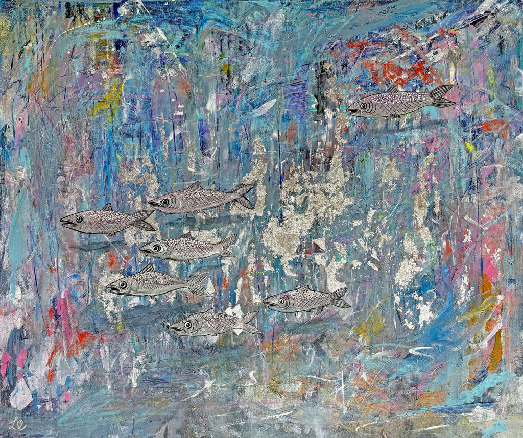 A Sardine Symphony - Large Mixed Media Canvas Paining