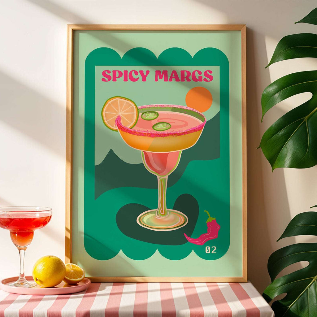 Spicy margarita art print featuring a bold cocktail illustration