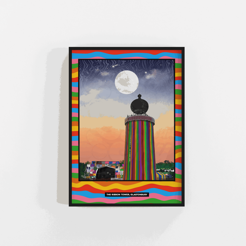 Bring a piece of Glastonbury’s magic home with this vibrant art print of The Ribbon Tower overlooking The Park stage.
