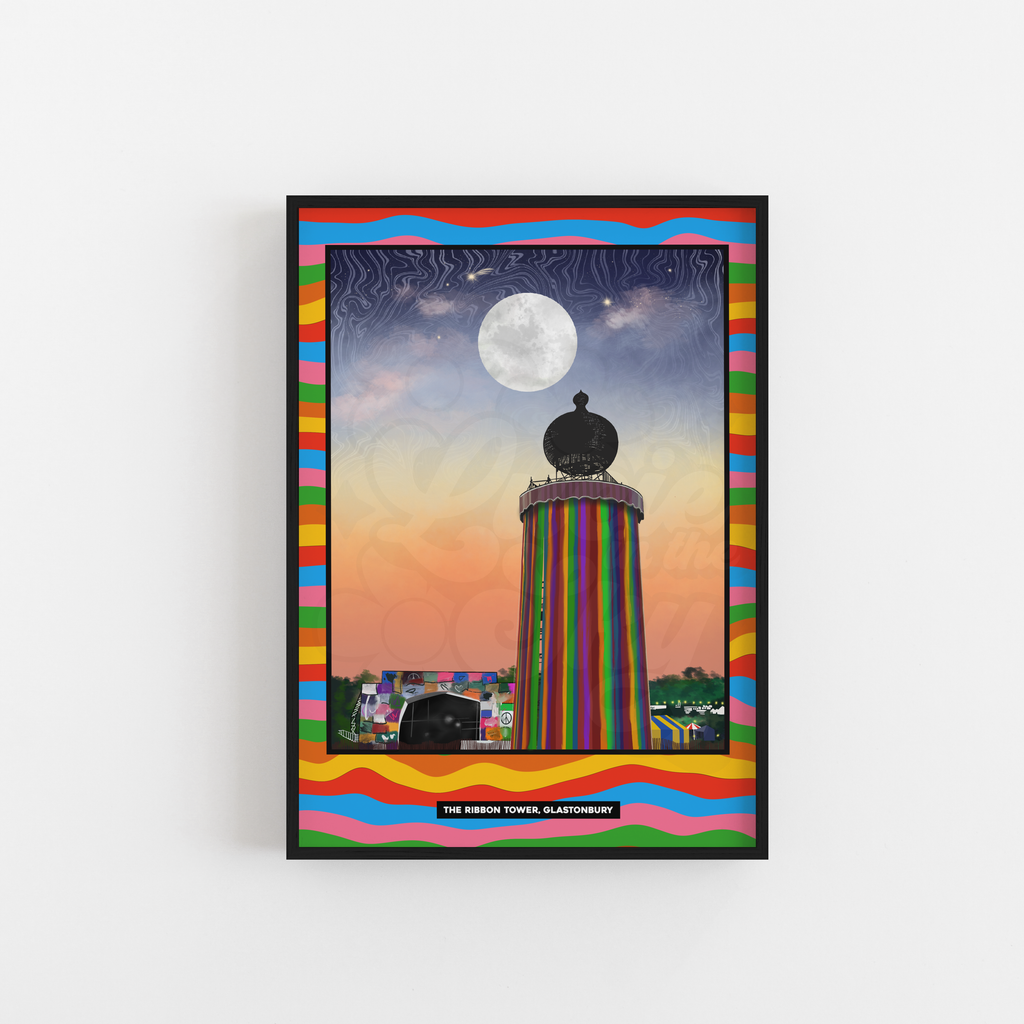 Bring a piece of Glastonbury’s magic home with this vibrant art print of The Ribbon Tower overlooking The Park stage.