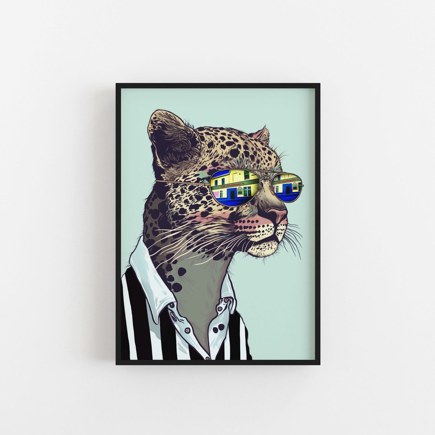 Leopard Wearing Glasses with The Newcastle Strawberry Pub Art Print