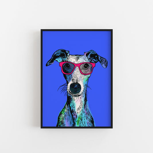 Whippet Dog Illustration Art Print - 2 Colour options available