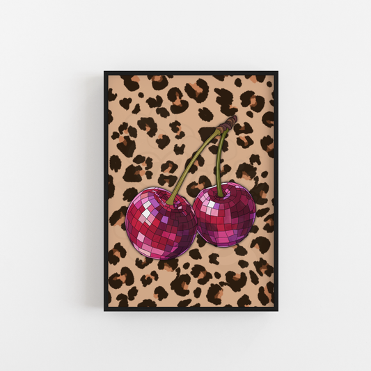 Leopard Disco Cherries Art Print