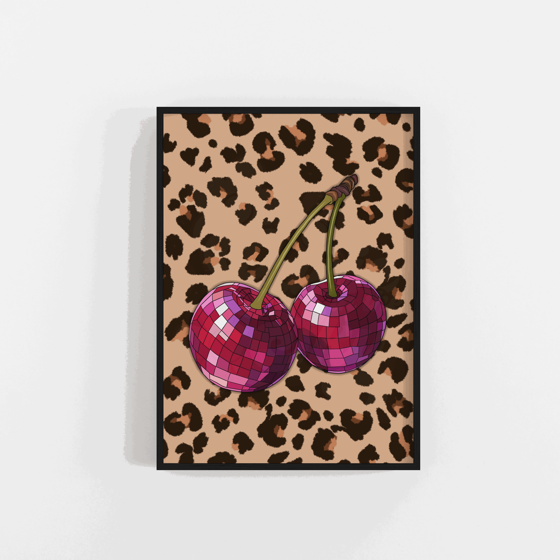 Leopard Disco Cherries Art Print