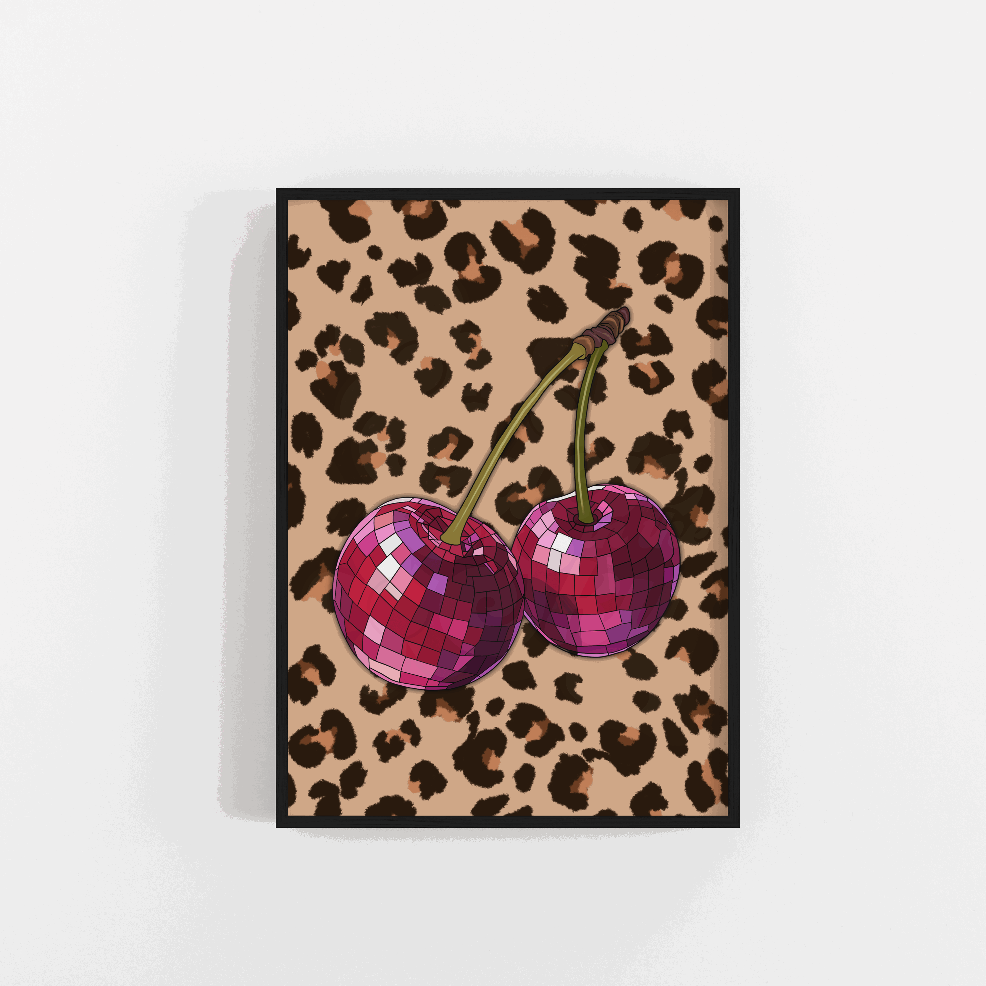 Leopard Disco Cherries Art Print