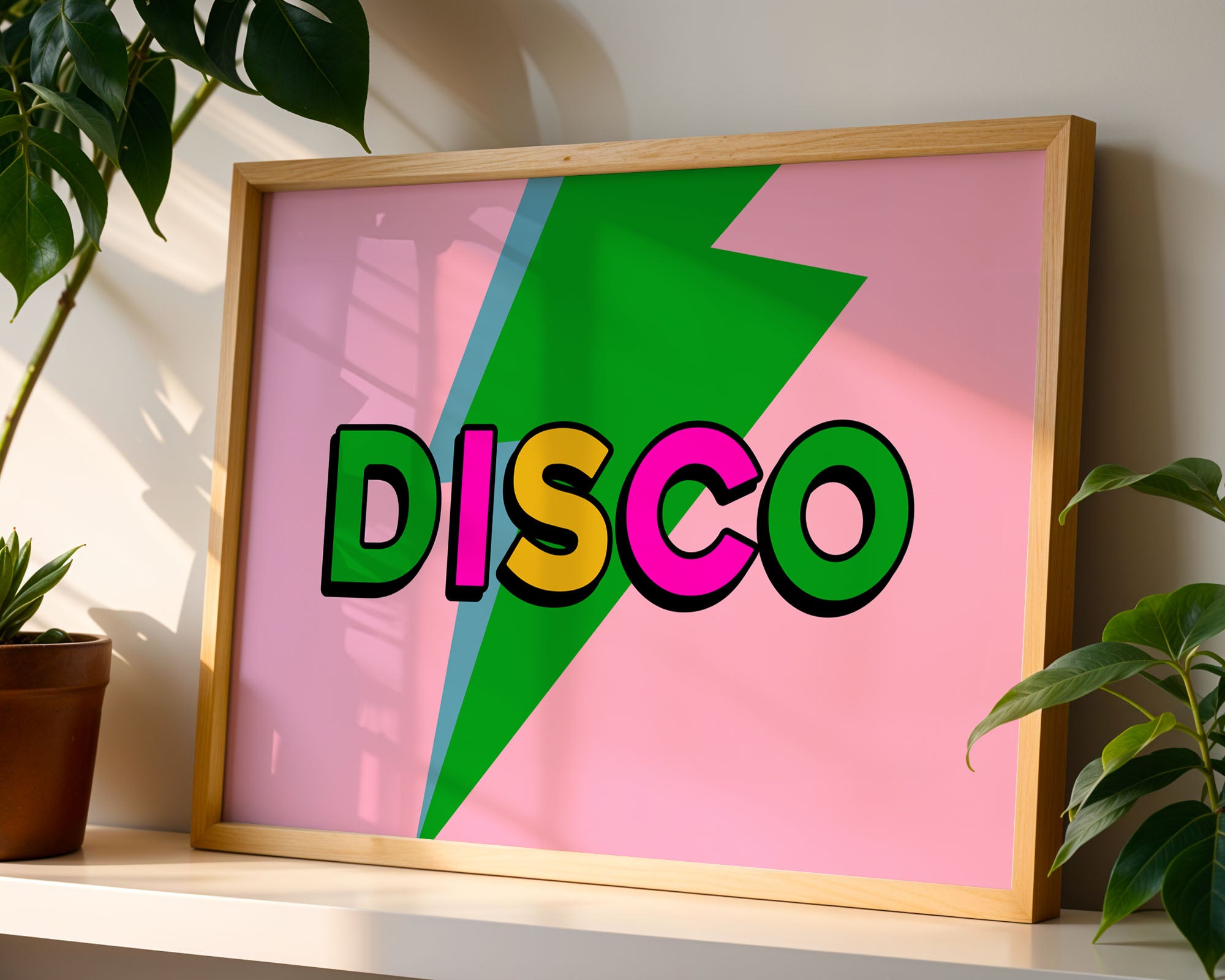 Disco Typography Lightening Bolt in Pink Print