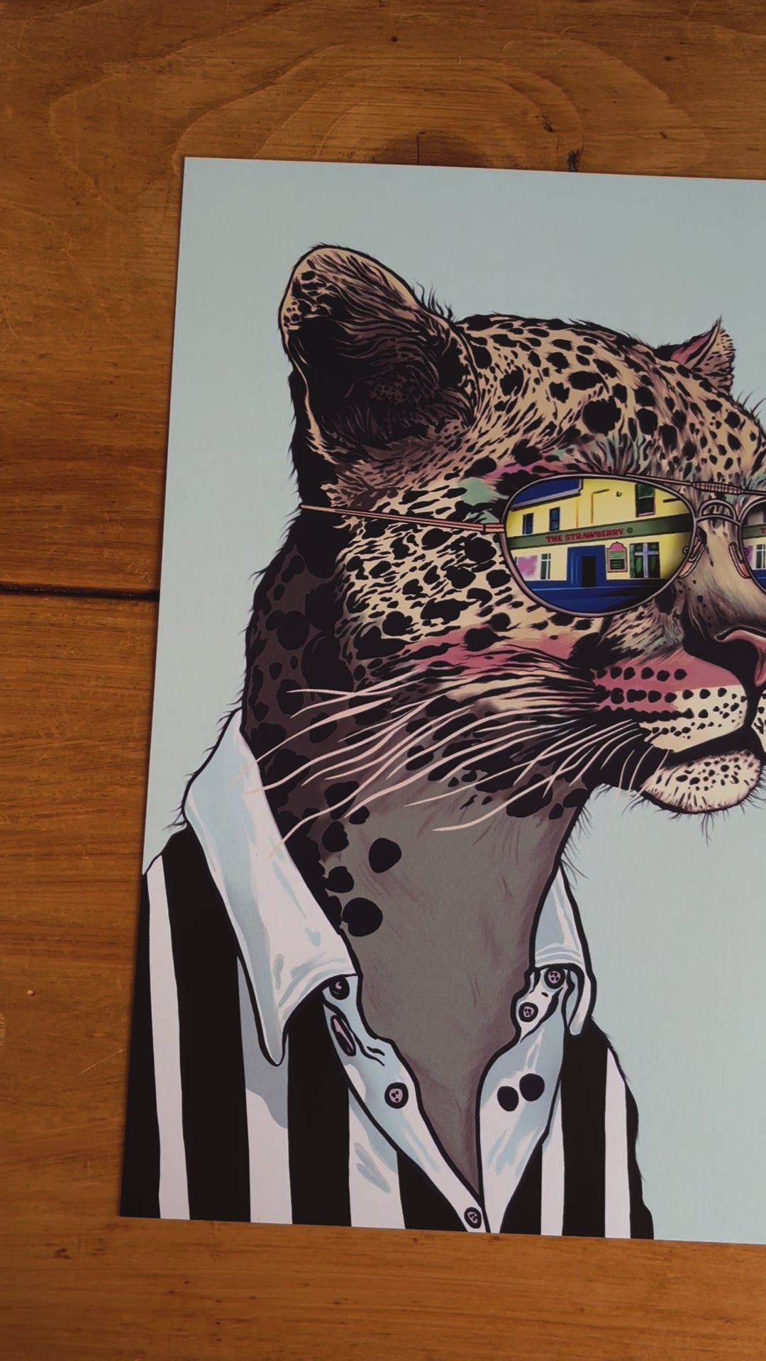 Leopard Wearing Glasses with The Newcastle Strawberry Pub Art Print