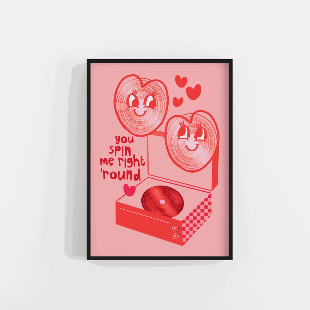 Love Heart Vinyl Record Player Art Print Valentines Gift