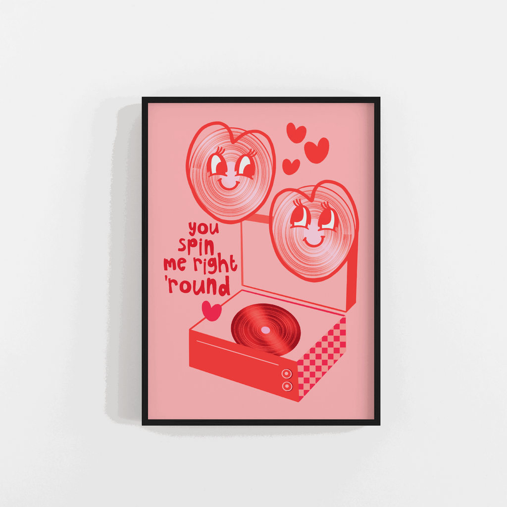 Love Heart Vinyl Record Player Art Print Valentines Gift
