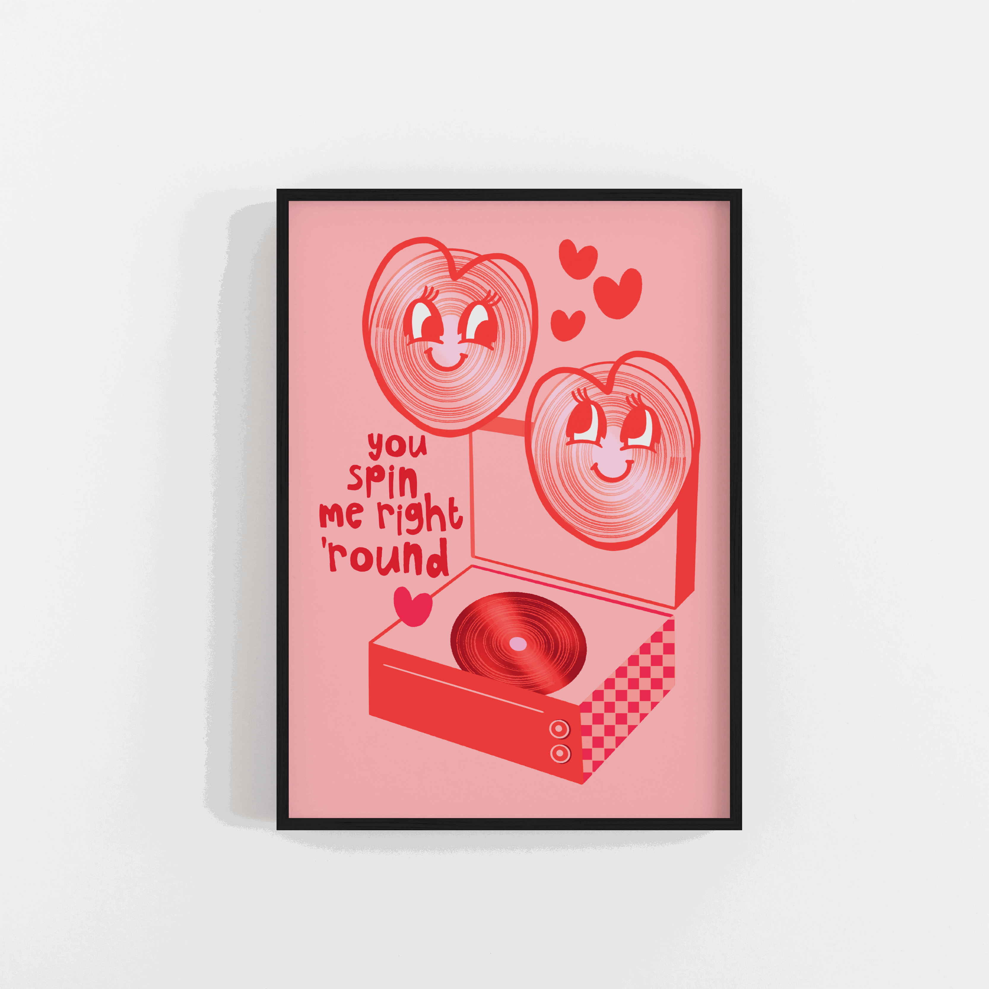 Love Heart Vinyl Record Player Art Print Valentines Gift