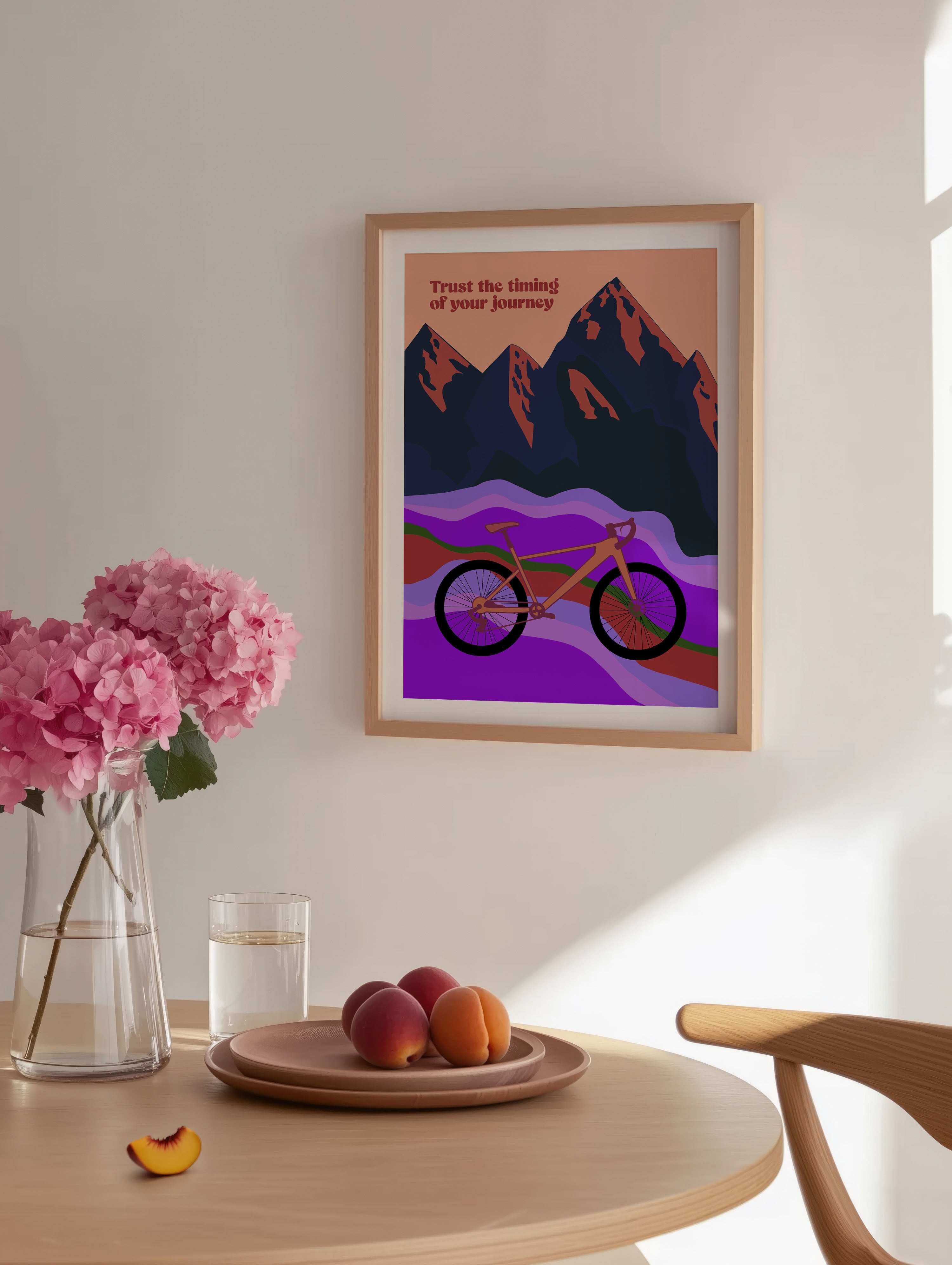 "Trust The Timing Of Your Journey" Bike Ride Through The Mountains Print with quote
